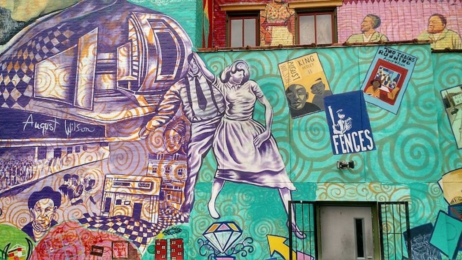 caption: Part of a mural celebrating August Wilson's work in Pittsburgh, Pennsylvania.