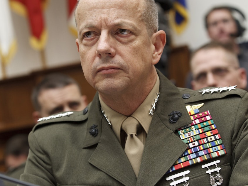 caption: Marine Gen. John Allen, the former top U.S. commander in Afghanistan, testifies on Capitol Hill on March 20, 2012.