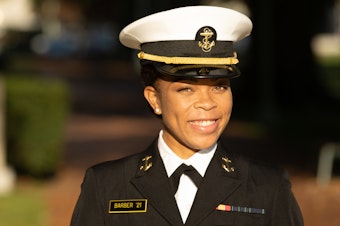 caption: Midshipman 1st Class Sydney Barber, from Lake Forest, Ill., is slated to be the U.S. Naval Academy's first African American female brigade commander. It's the highest student leadership position at the academy.