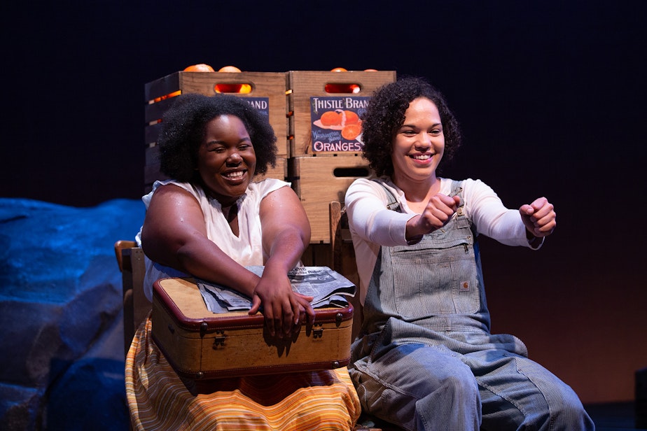 caption: Actors Allyson Lee Brown and Ayo Tushinde in Intiman Theatre's 2019 production of "Bulrusher." 