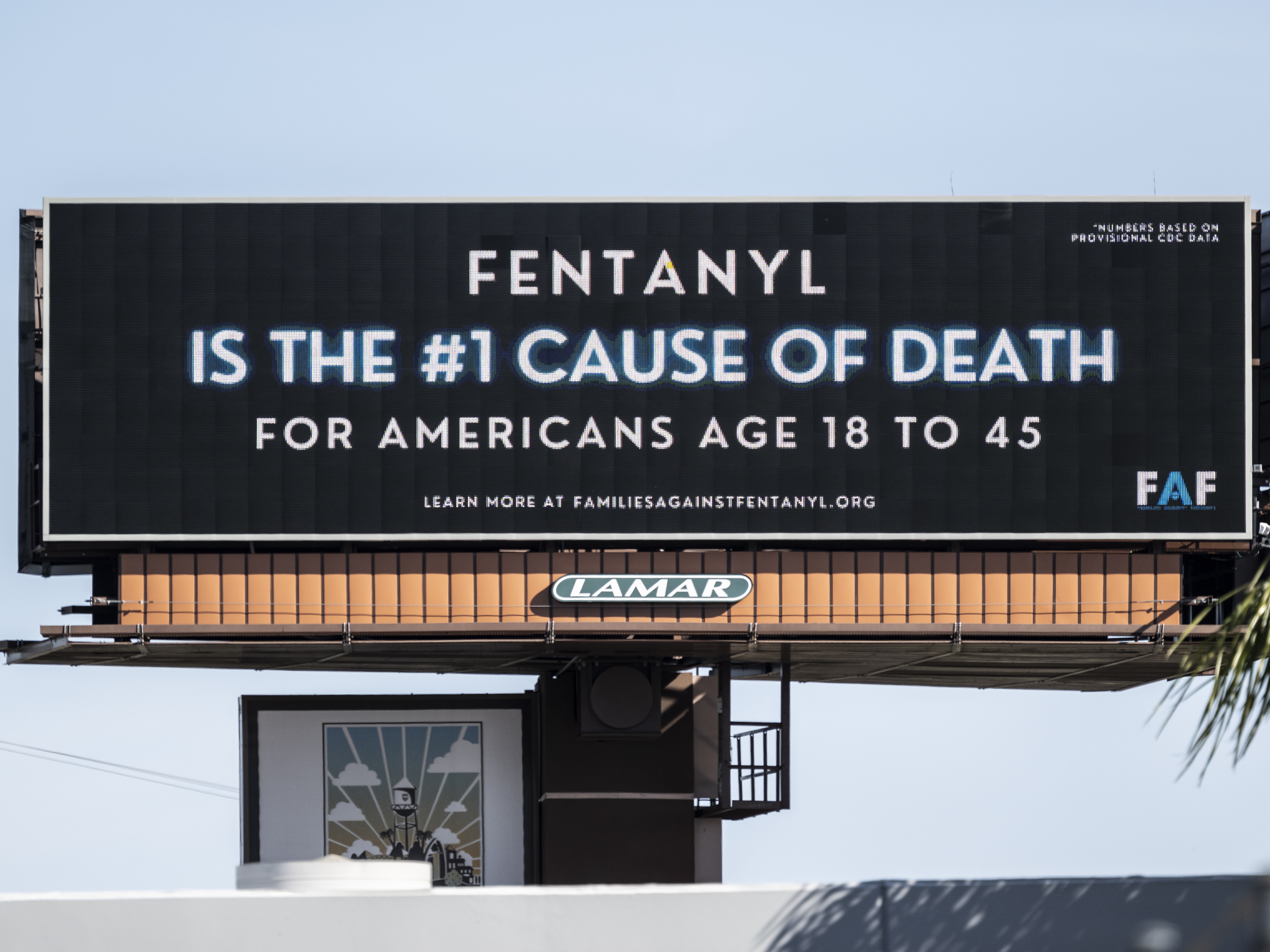 caption: A billboard put up by Families Against Fentanyl displayed their message in Placentia, CA, in 2023.  Responding to outrage over fentanyl deaths, President-elect Donald Trump has promised to get tough on dealers and Mexican cartels.
