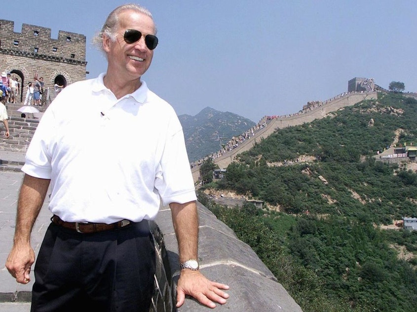 caption: Then-Sen. Joe Biden, in August 2001, on his first trip to China as chairman of the Senate Foreign Relations Committee.