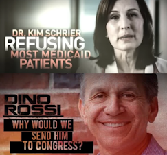 caption: Attack ads against Kim Schrier and Dino Rossi.