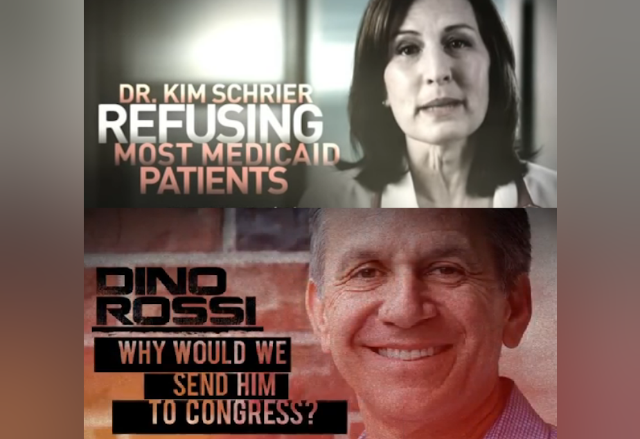 caption: Attack ads against Kim Schrier and Dino Rossi.