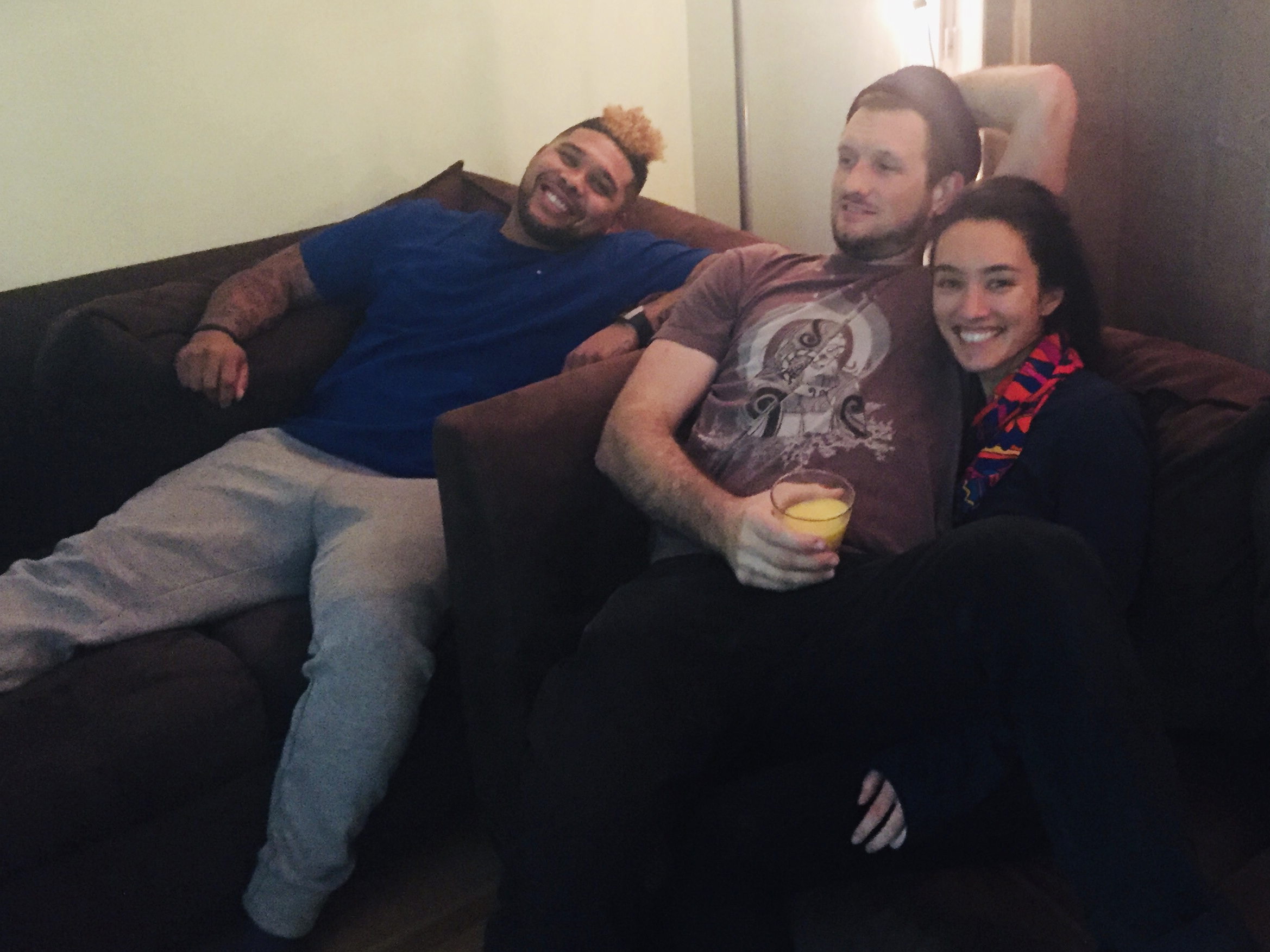 caption: Jason Jones, left, with his roommates Joe Klein and Tamiko Panzella in their Oakland apartment. Tamiko and Joe are participating in a new program to provide housing to former inmates. Jason was released recently after nearly 14 years in prison.