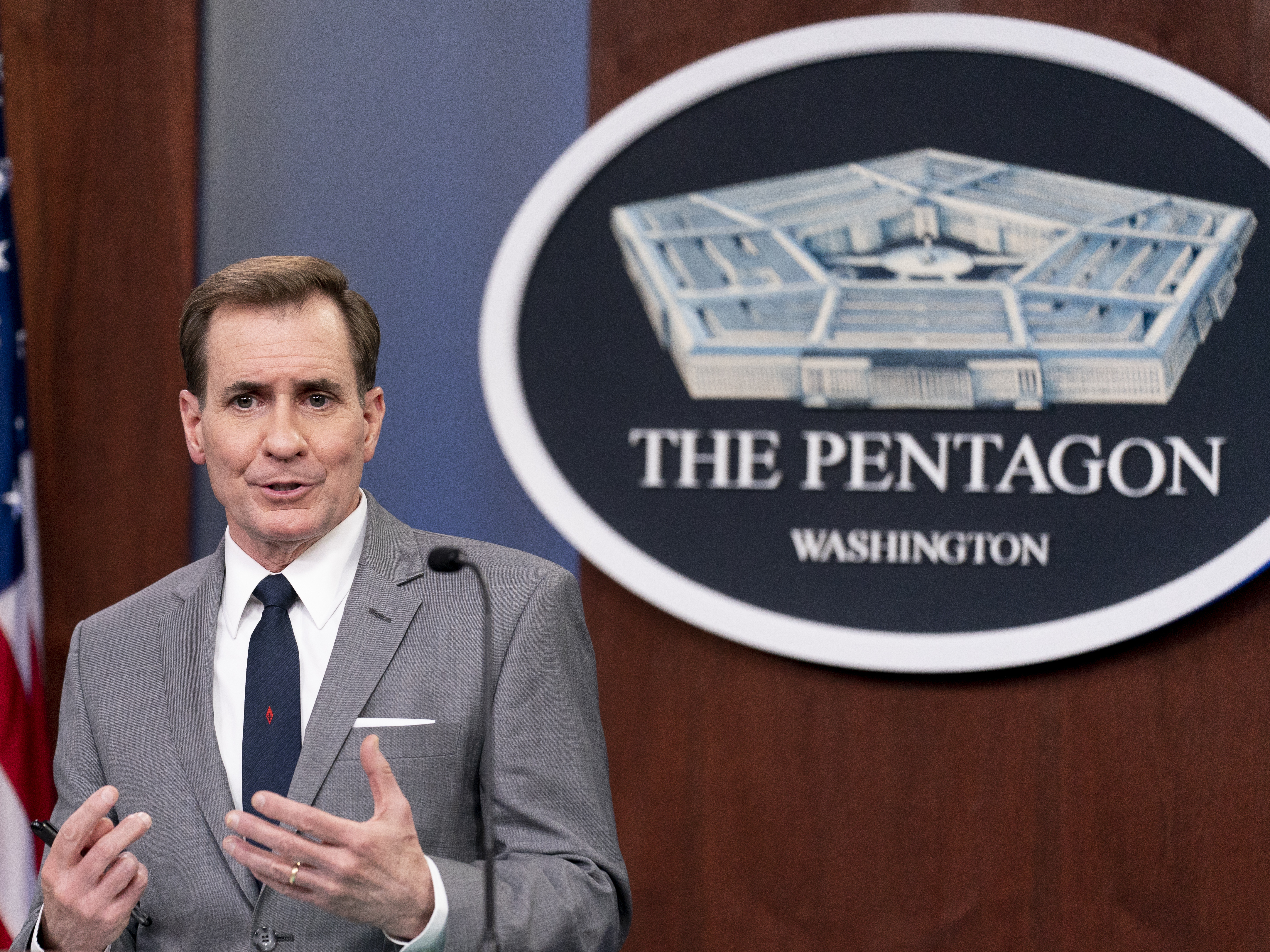 caption: Pentagon spokesman John Kirby, seen here at the Pentagon last week, announced the military's new policies on Wednesday, International Transgender Day of Visibility.