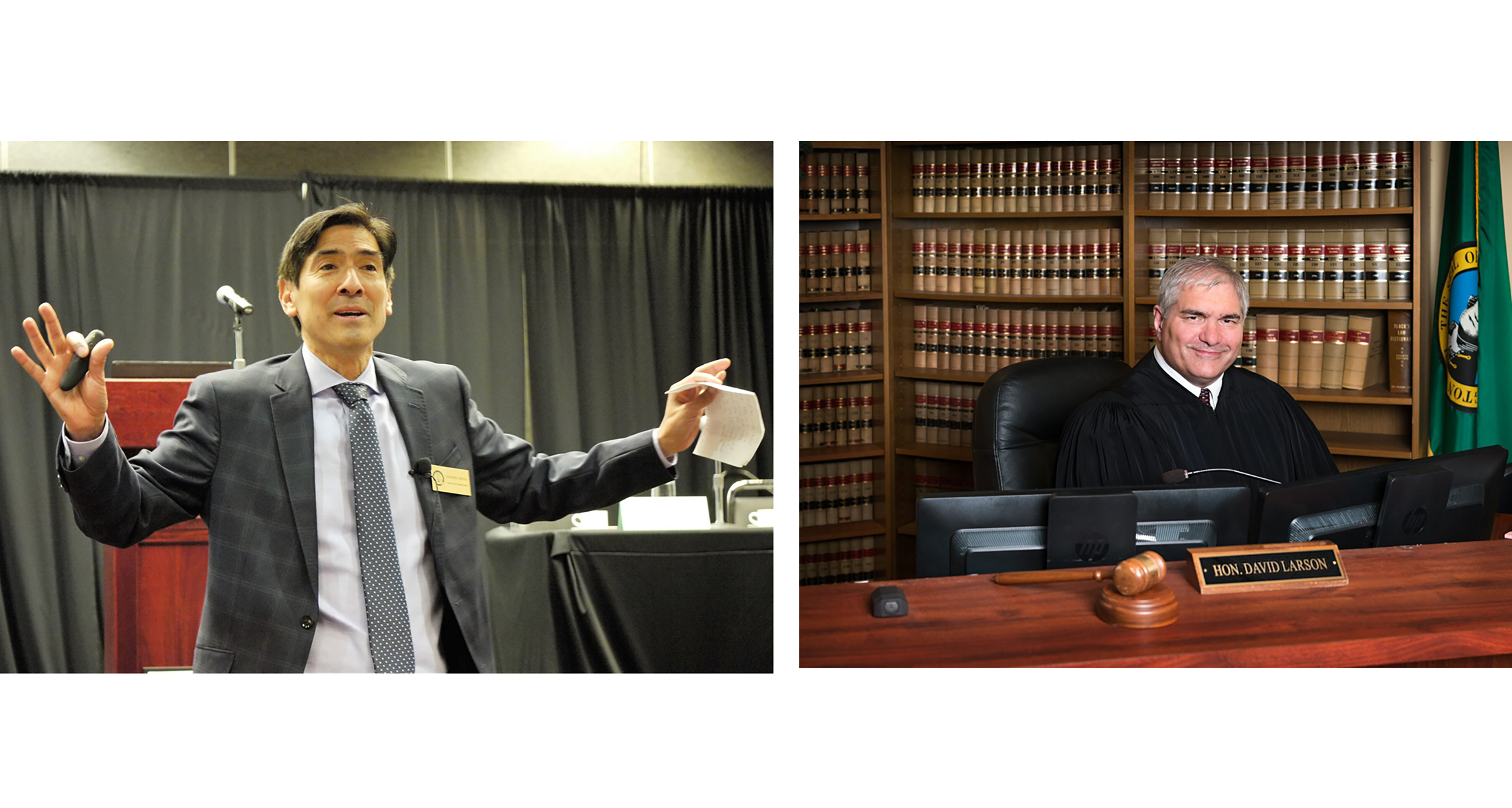 caption: Sal Mungia, left, is a trial lawyer endorsed by Gov. Jay Inslee and eight of the nine sitting state Supreme Court justices. Judge Dave Larson, right, is a Federal Way municipal judge endorsed by the Washington State Republican Party.