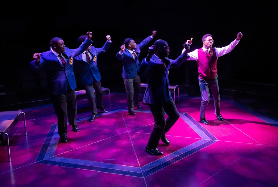 caption: The cast of "Choir Boy" sing acapella in their performance at ACT Theater in Seattle.