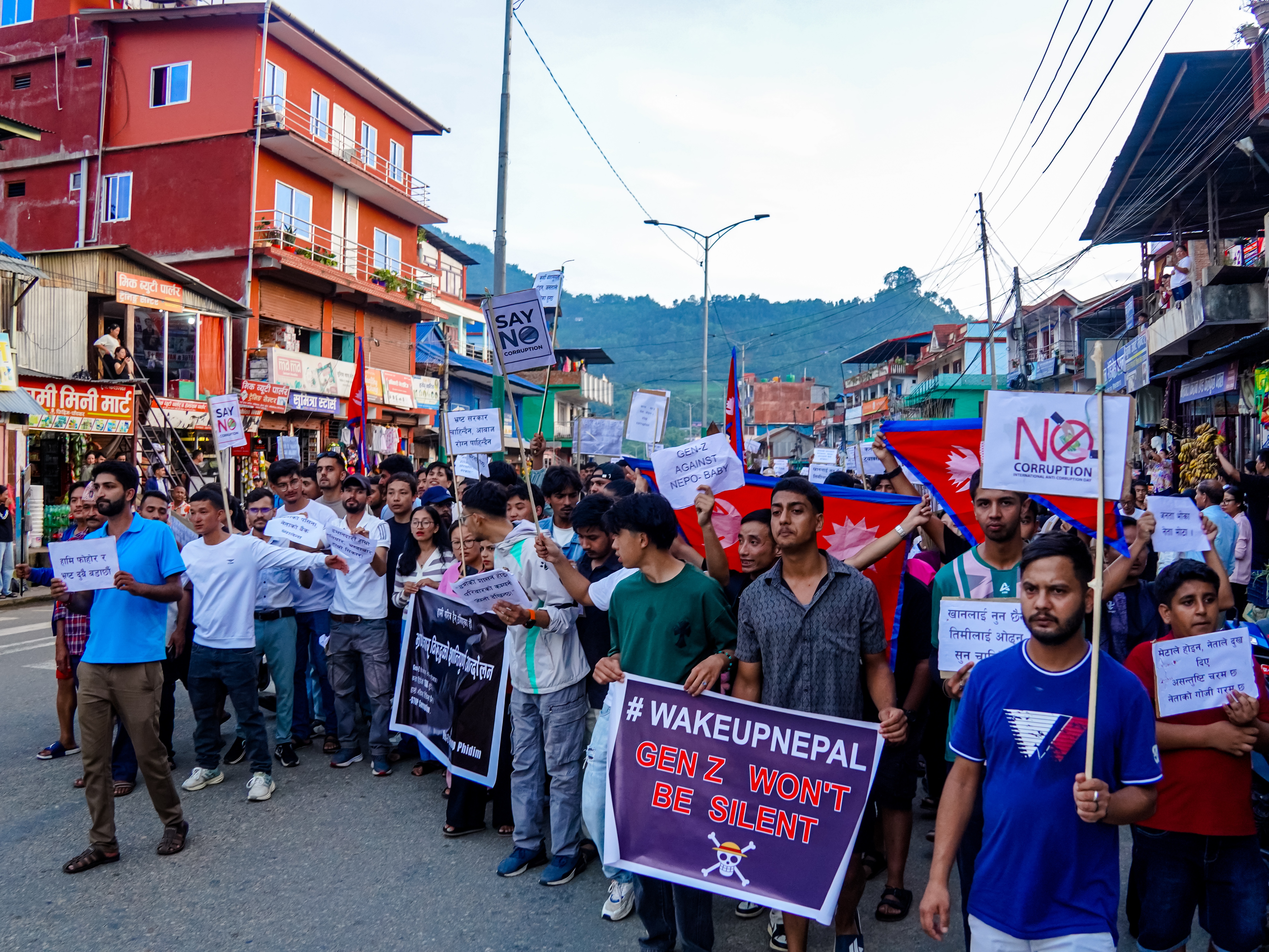 caption: The Gen Z group protests against corruption and the ban on many social media platforms by the government in Nepal on Monday.