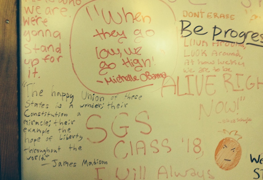 caption: Seattle Girls School students write about their feelings following Donald Trump's victory.