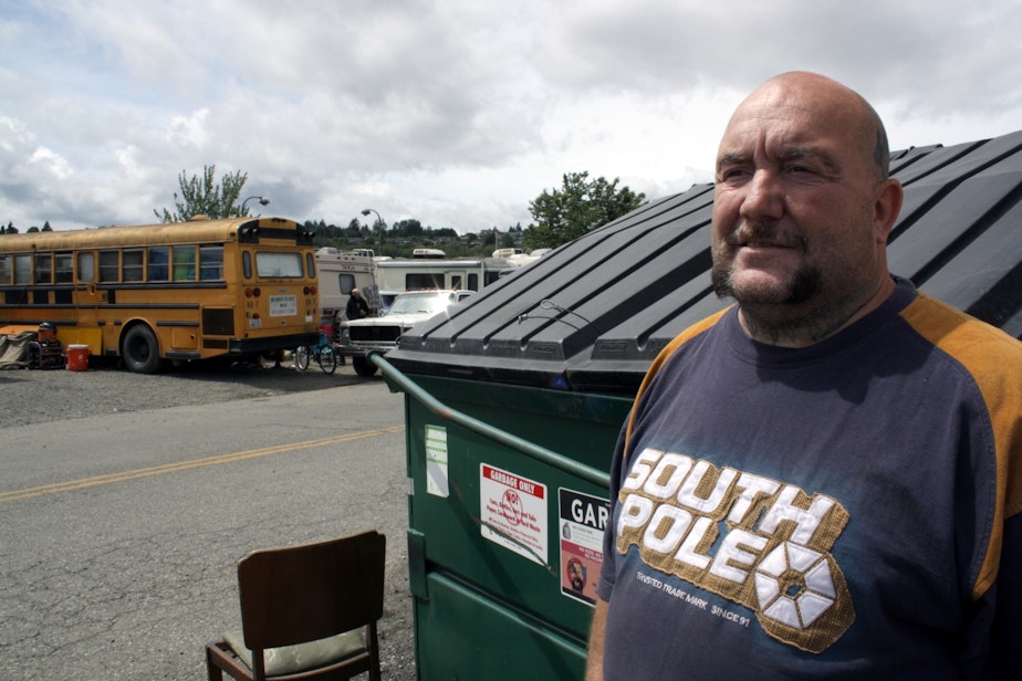caption: Ken Brooks says the Safe Zone, which operates on a shoestring compared to more the famously expensive Safe Lot in Ballard, has made his life a lot easier.