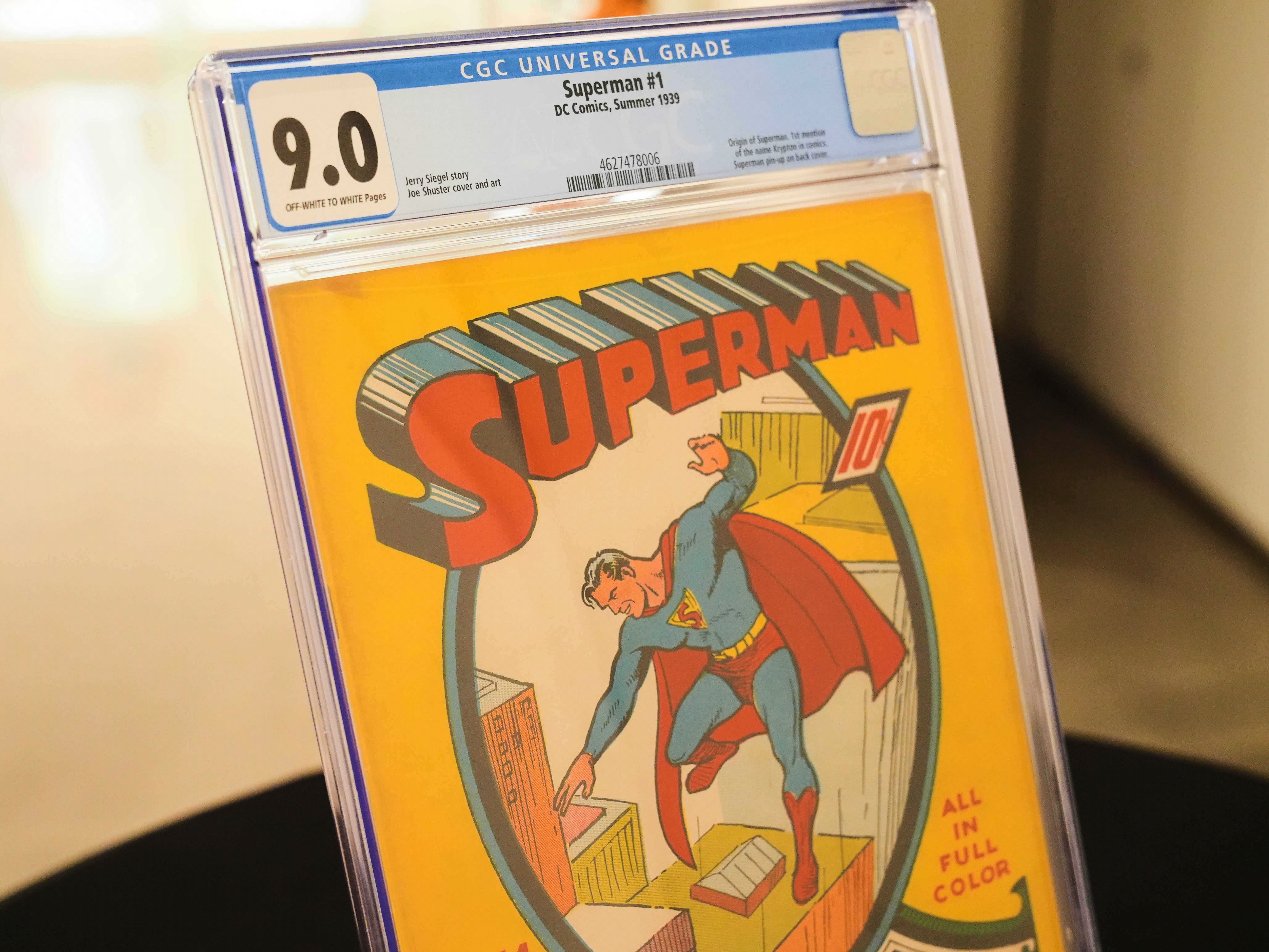 caption: A view of a DC Comics, Superman No. 1 issue is shown Monday, Nov. 24, 2025, in Irving, Texas.
