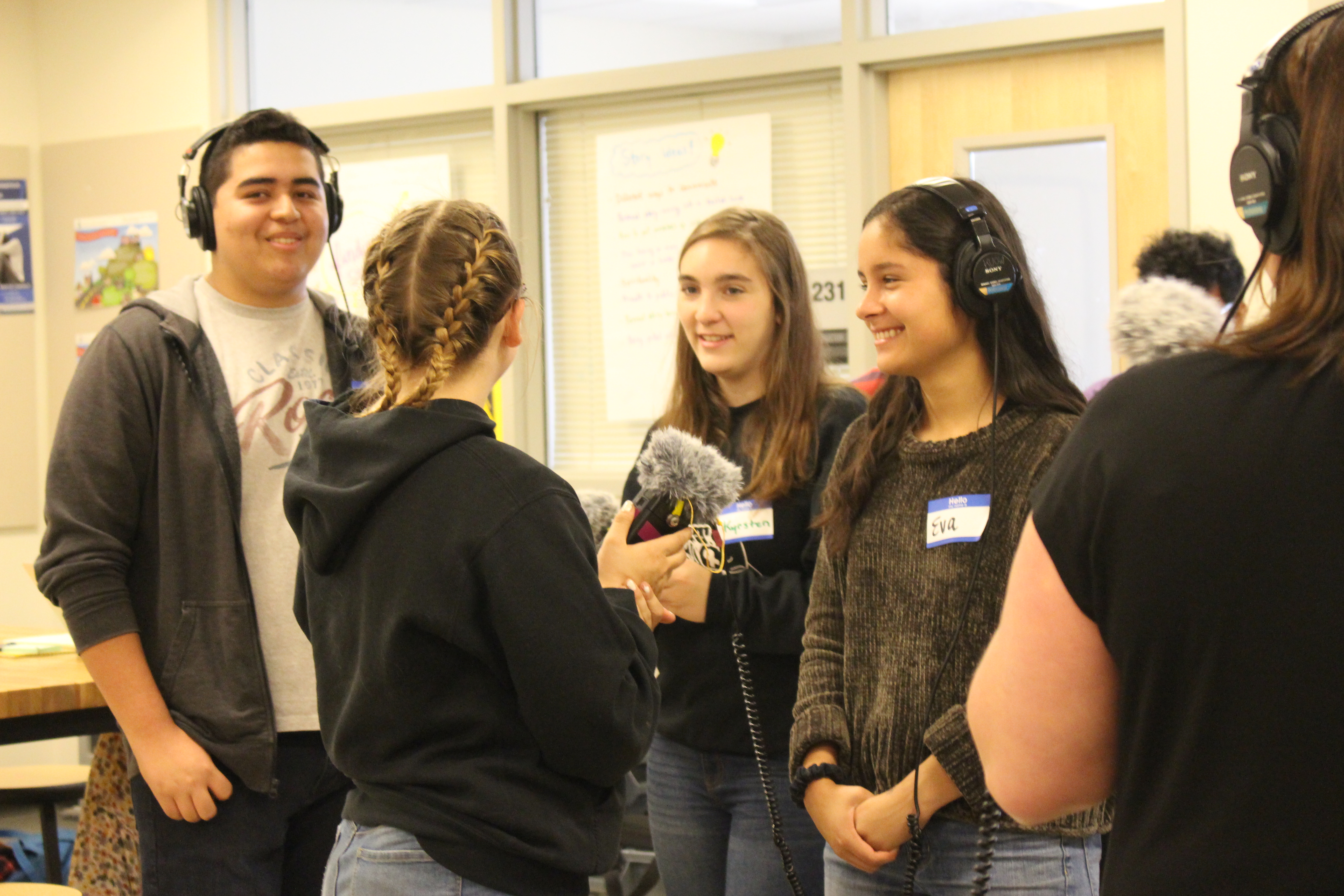 caption: RadioActive workshop participants learn audio recording skills at Yakima Valley Technical Institute.