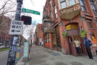 caption: The Bread of Life Mission at the corner of First and Main in Seattle