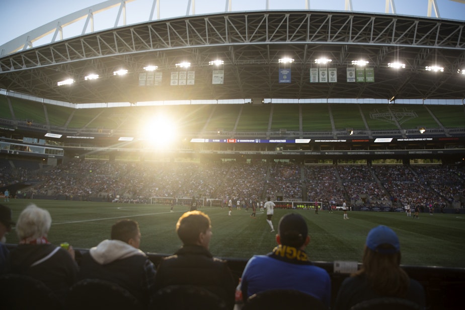 caption: Fans broke an NWSL attendance record of 34,130 during Megan Rapinoe’s last regular-season NWSL home game against the Washington Spirit on Friday, Oct. 6, 2023, at Lumen Field in Seattle.
