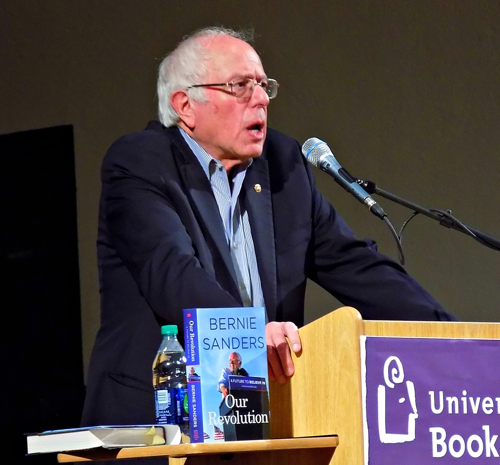 caption: Sen. Bernie Sanders speaks at University Methodist Church in Seattle on Wednesday night.