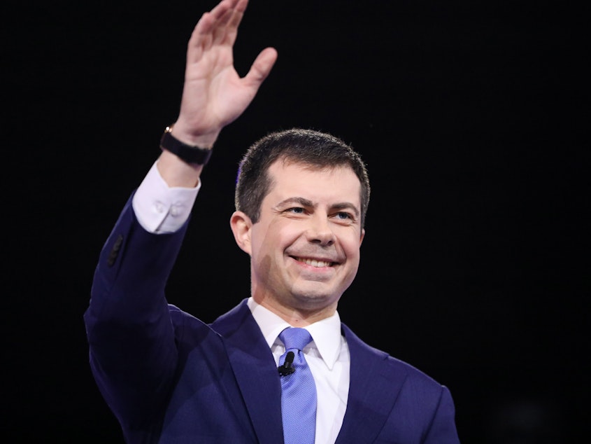 caption: Former mayor of South Bend, Ind., Pete Buttigieg, pictured in Charleston, S.C., in February.
