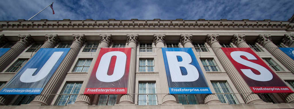 caption: Sign on the U.S. Chamber of Commerce building, Washington, D.C., January 1, 2012.