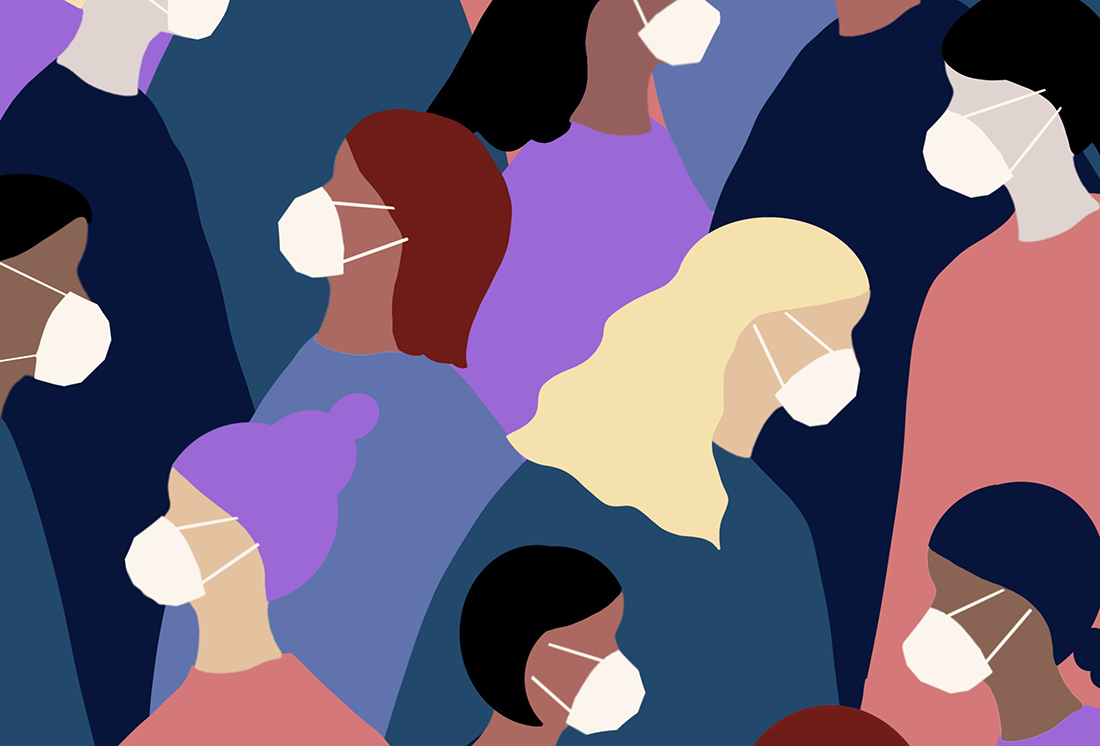 caption: Illustration of people wearing face masks. (Getty Images)