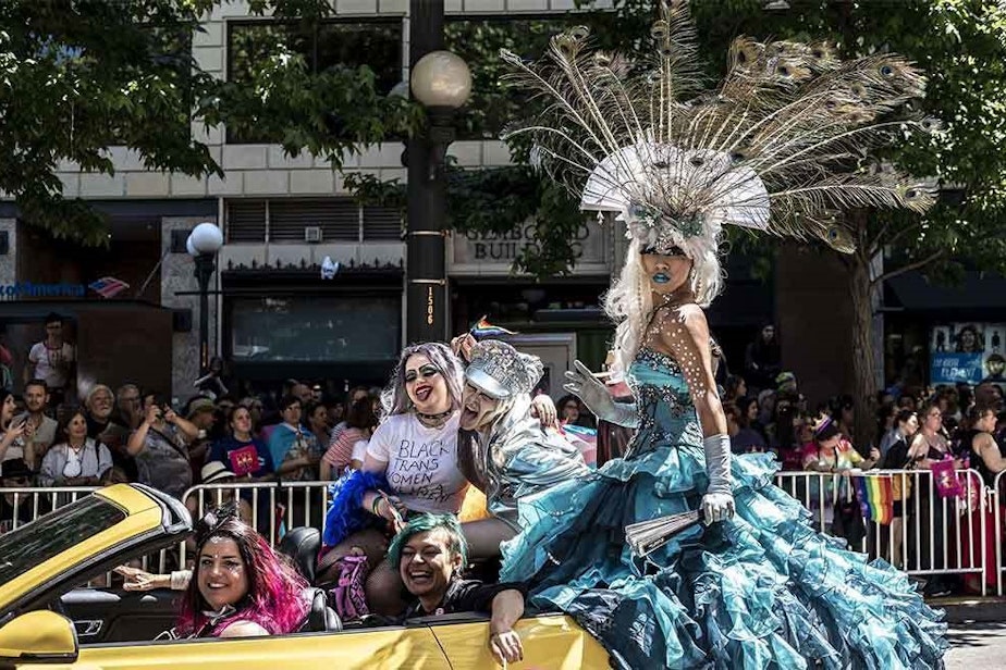 caption: Seattle Pride Parade revelers