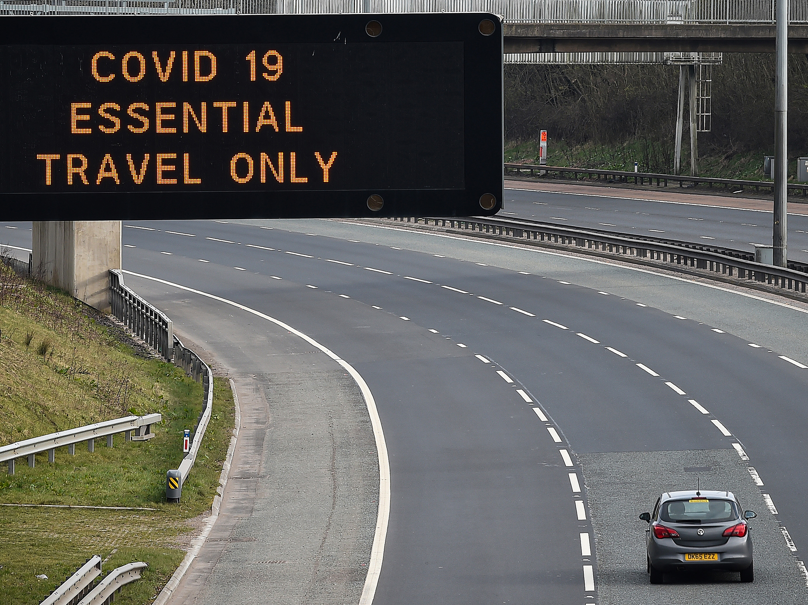 caption: A sign on the M8 motorway last week in Glasgow, Scotland.