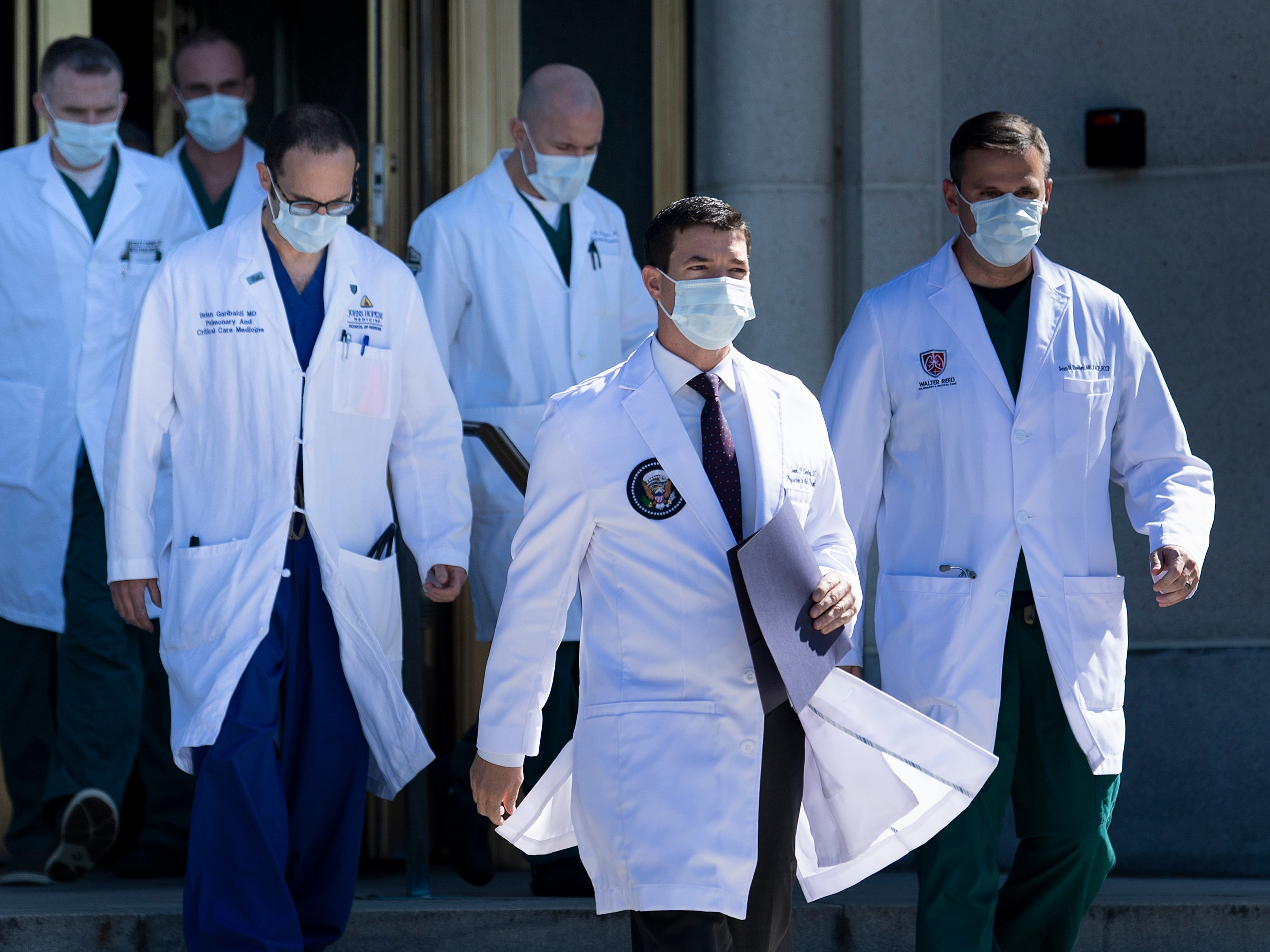 caption: President Trump's team of medical specialists overseeing his care at Walter Reed National Military Medical center. He will still have access to round-the-clock care from the White House medical staff.