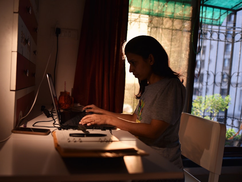 caption: About 400,000 more women than men have left the workforce since the start of the coronavirus pandemic. They shoulder the bulk of caregiving duties, which are especially difficult if employers are not supportive.