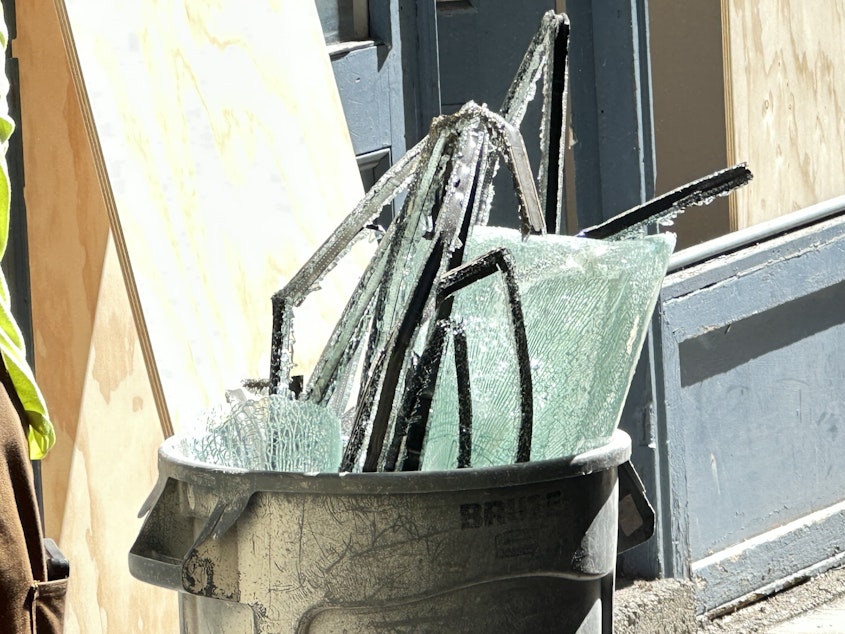 caption: The Wing Luke Museum in Seattle's Chinatown-International District was targeted by vandalism on the evening of Sept. 14, 2023. Windows along the museum were shattered. The incident has been called an "apparent hate crime."