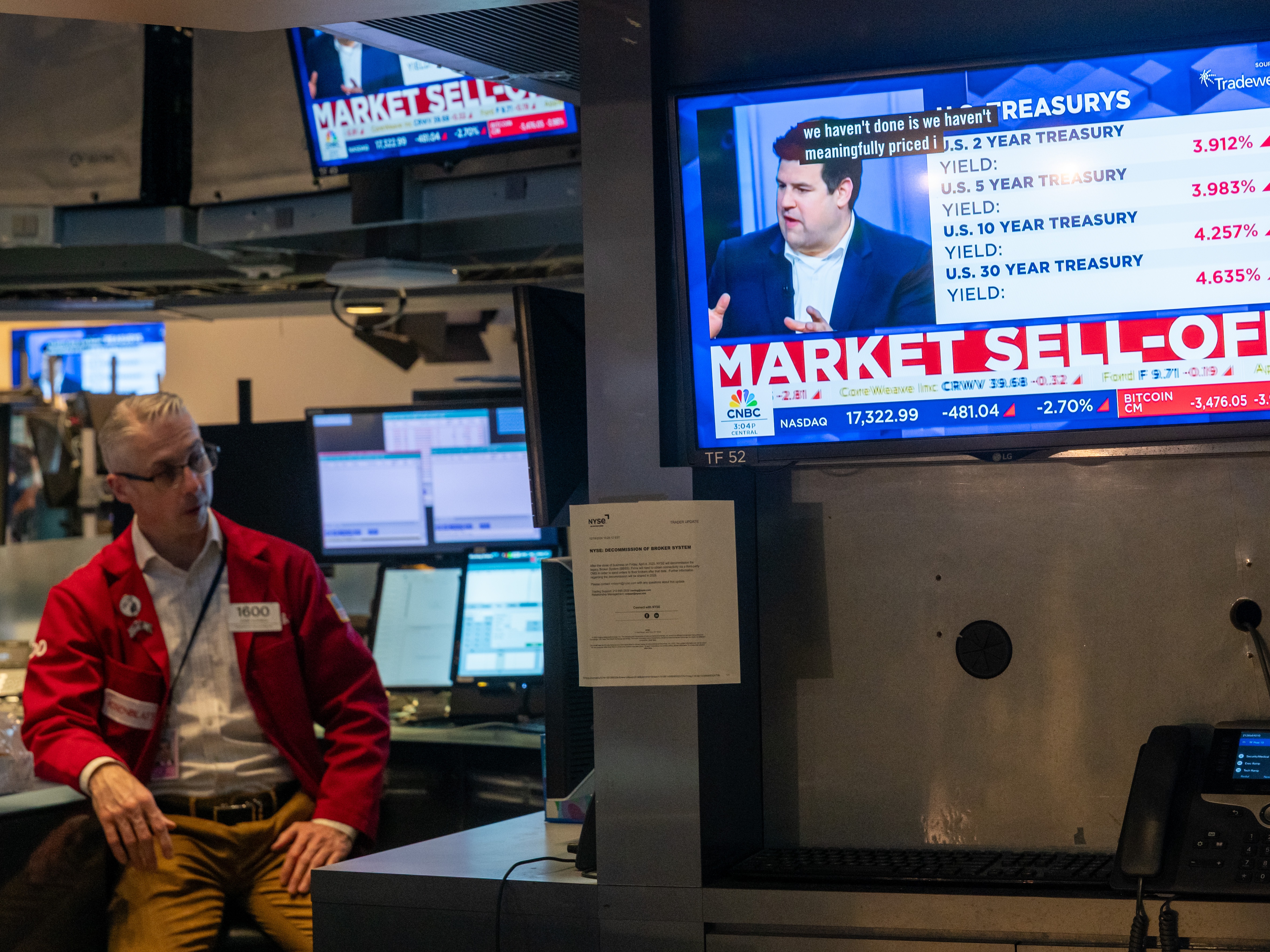 caption: Stocks fell sharply in response to President Trump's sweeping tariff announcement Wednesday. The U.S. will impose a minimum 10% tax on nearly all imports, with much higher levies on goods from dozens of countries.