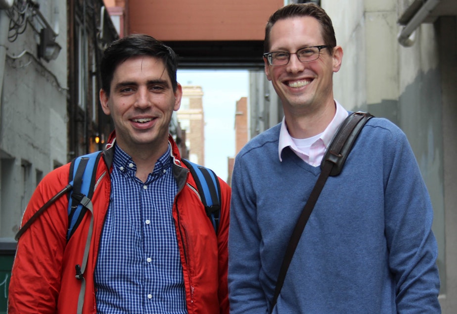 caption: Seattle City Council District 4 candidates Michael Maddux and Rob Johnson.