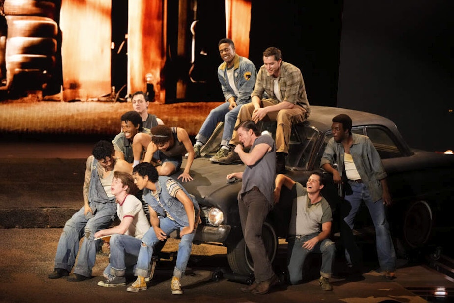 caption: Members of the company of "The Outsiders" perform during the 77th Tony Awards on Sunday, June 16, 2024, in New York. (Charles Sykes/Invision/AP)