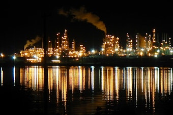 caption: The Tesoro, now Marathon Petroleum, oil refinery in Anacortes, Washington, in 2014.