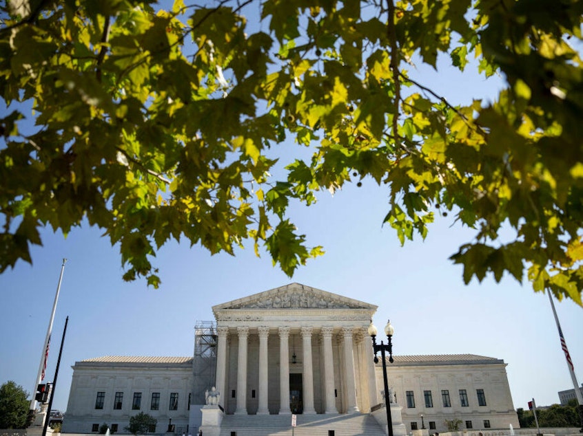 caption: A view of the U.S. Supreme Court Monday in Washington, D.C., the first day of its new term.