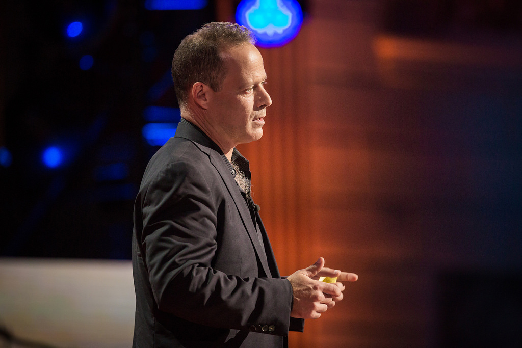 caption: Sebastian Junger speaks at TED Talks Live in November 2015 at Town Hall New York.
