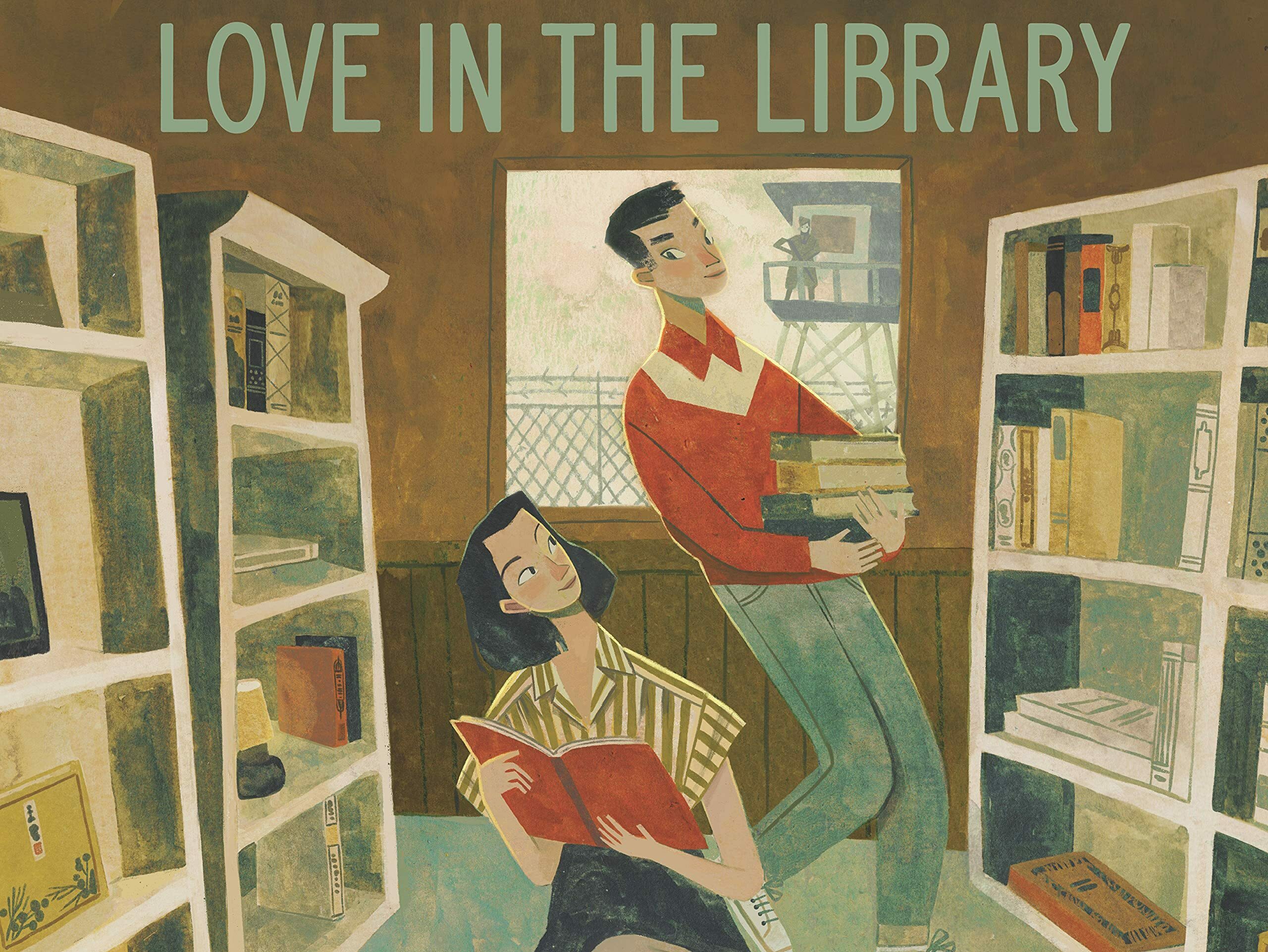 caption: <em>Love in the Library</em>, a children's book written by Maggie Tokuda-Hall and illustrated by Yas Imamura, is a love story about finding hope in a dire setting: an internment camp where the U.S. detained Japanese Americans during World War II.