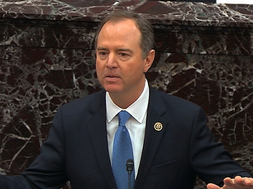 caption: In this image from video, House impeachment manager Rep. Adam Schiff, D-Calif., speaks during the impeachment trial against President Trump in the Senate.