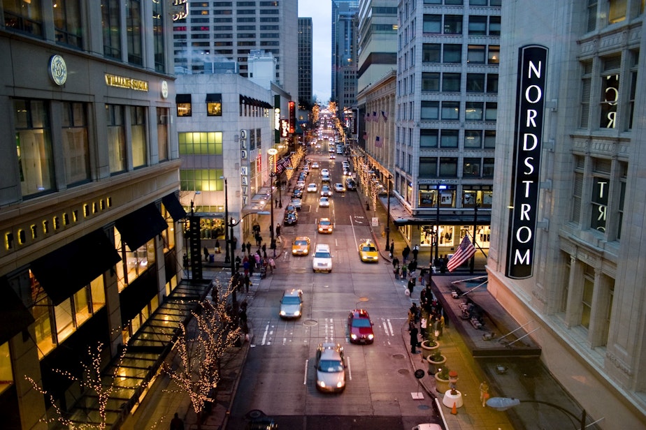 caption: The downtown Seattle Nordstrom store.