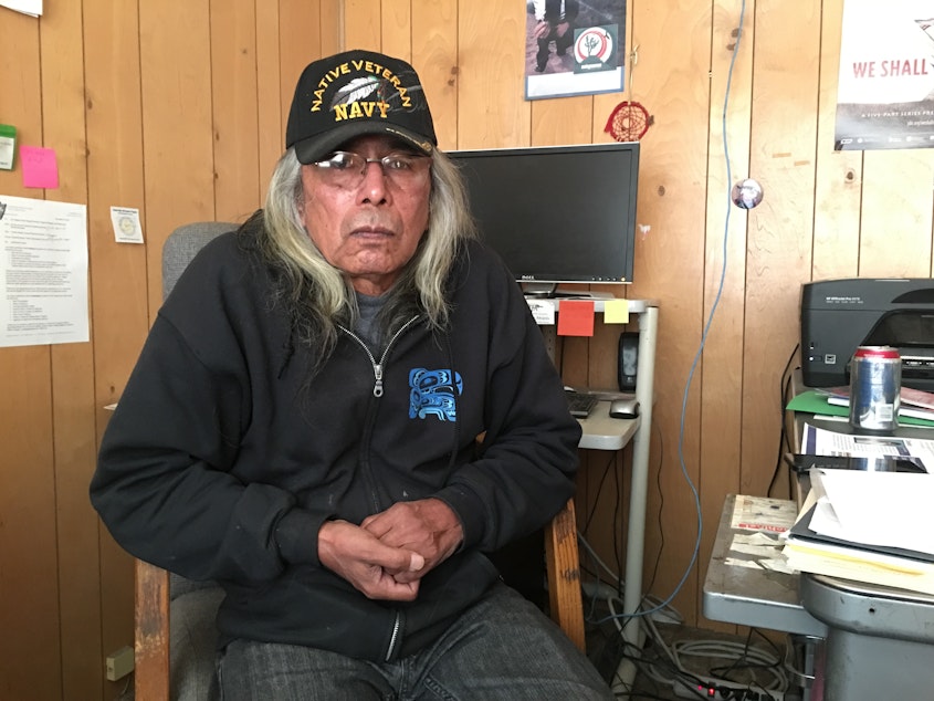 caption: Reggie George is a long time staff at KYNR. When the station relaunches, he plans to host a show about Native veterans. 