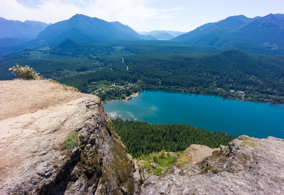 caption: The view from the top of the Rattlesnake Ledge trail, four miles south of North Bend. The trail's views and proximity to Seattle make it among the most popular in the state. 
