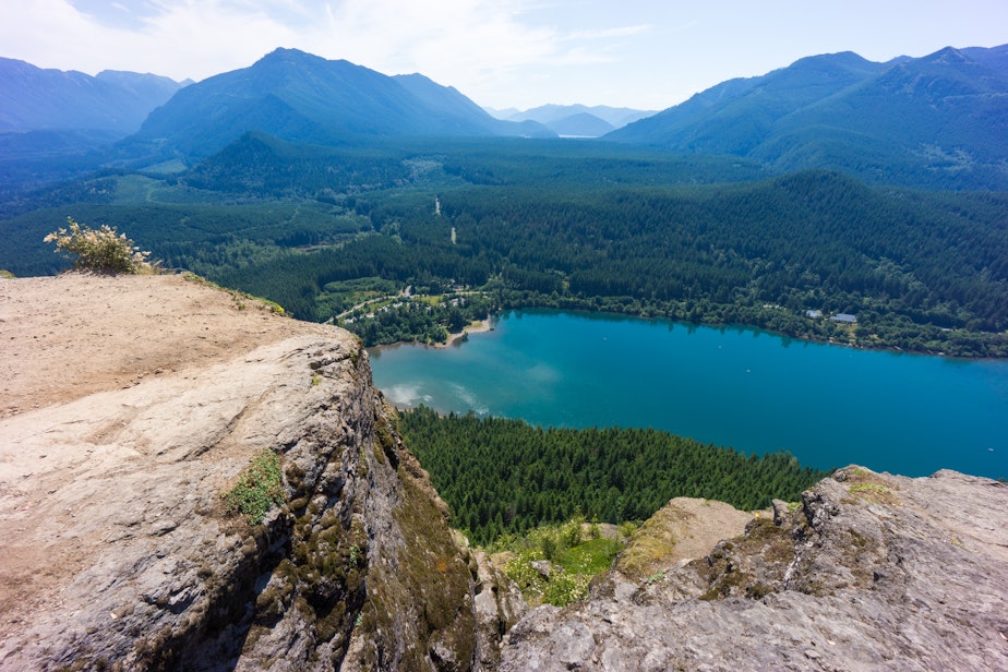 caption: The view from the top of the Rattlesnake Ledge trail, four miles south of North Bend. The trail's views and proximity to Seattle make it among the most popular in the state. 