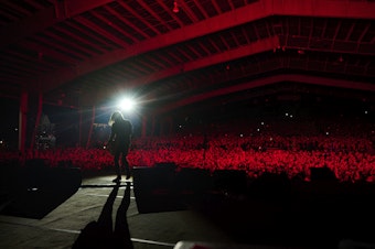 caption: Foo Fighters perform in Gilford, N.H. on May 24. The band's 11th studio album, <em>But Here We Are</em>, is out now.