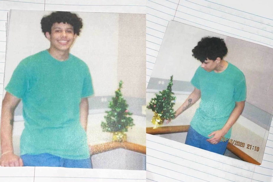 caption: Kaio Bispo at the Cowlitz County Youth Services Center in December 2020, days before his 18th birthday. Shortly afterward, Bispo was transferred to an adult detention facility, the Northwest ICE Processing Center in Tacoma, Wash. 