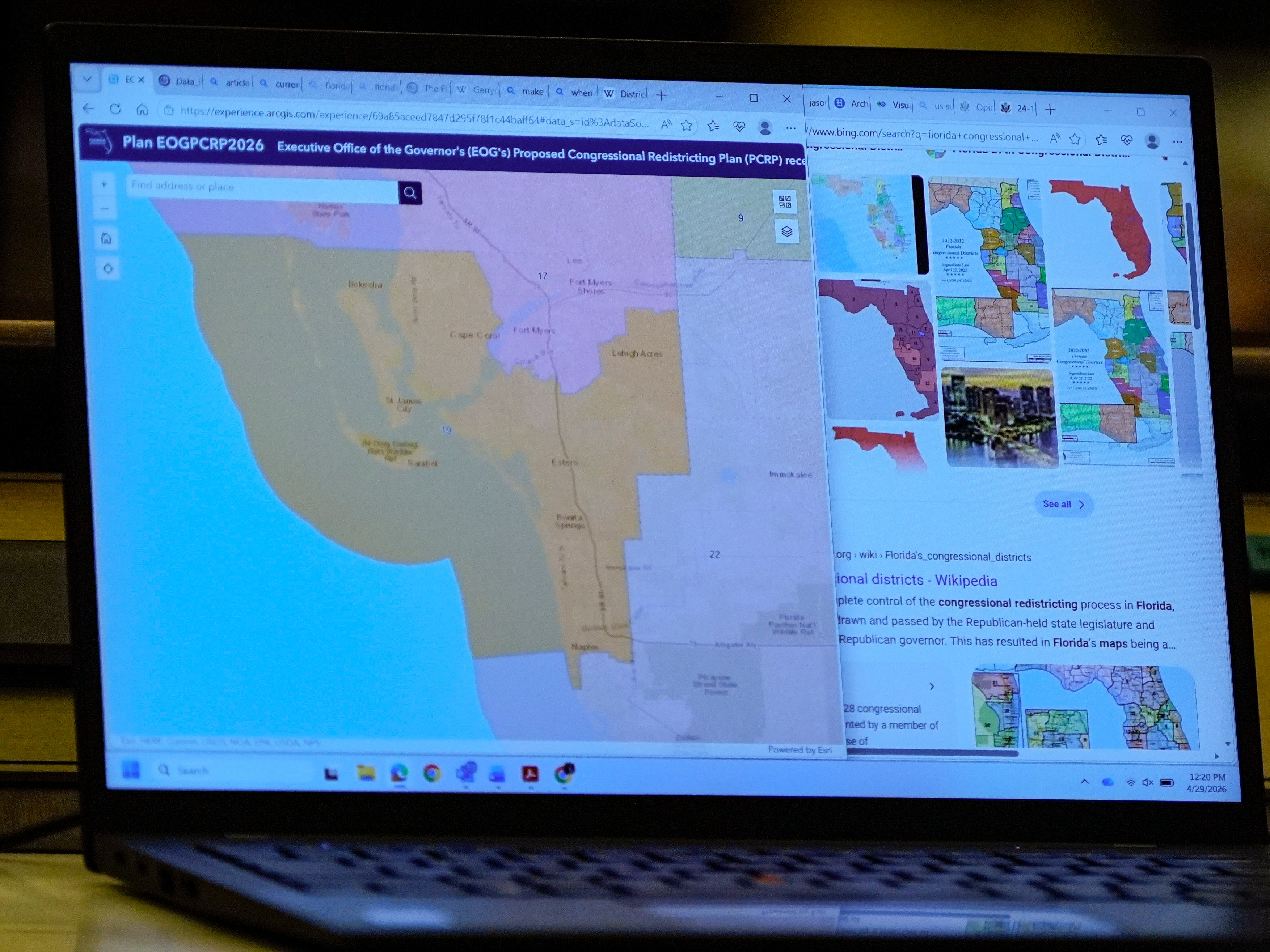 caption: A senator's laptop displays a Congressional Redistricting Plan during debate before its passage in the Florida Senate.