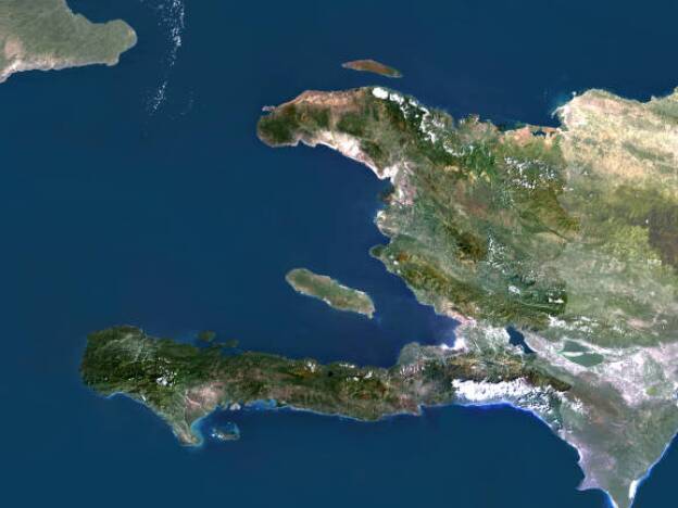caption: Satellite image of Haiti, including Gonave Island.