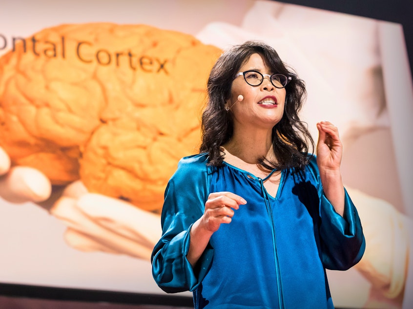 caption: Wendy Suzuki speaking at TEDWomen 2017