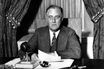 caption: This photo was taken moments before President Franklin D. Roosevelt began his historic "Fireside Chat" to the American people on March 12, 1933. President Biden is reviving the practice, used by many modern presidents but ditched by Donald Trump, of directly addressing the public through a weekly address.