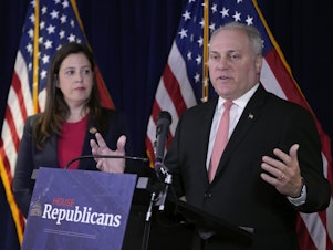 caption: House Majority Leader Steve Scalise of Louisiana speaks at a House Republican Conference news conference in Washington on May 23.