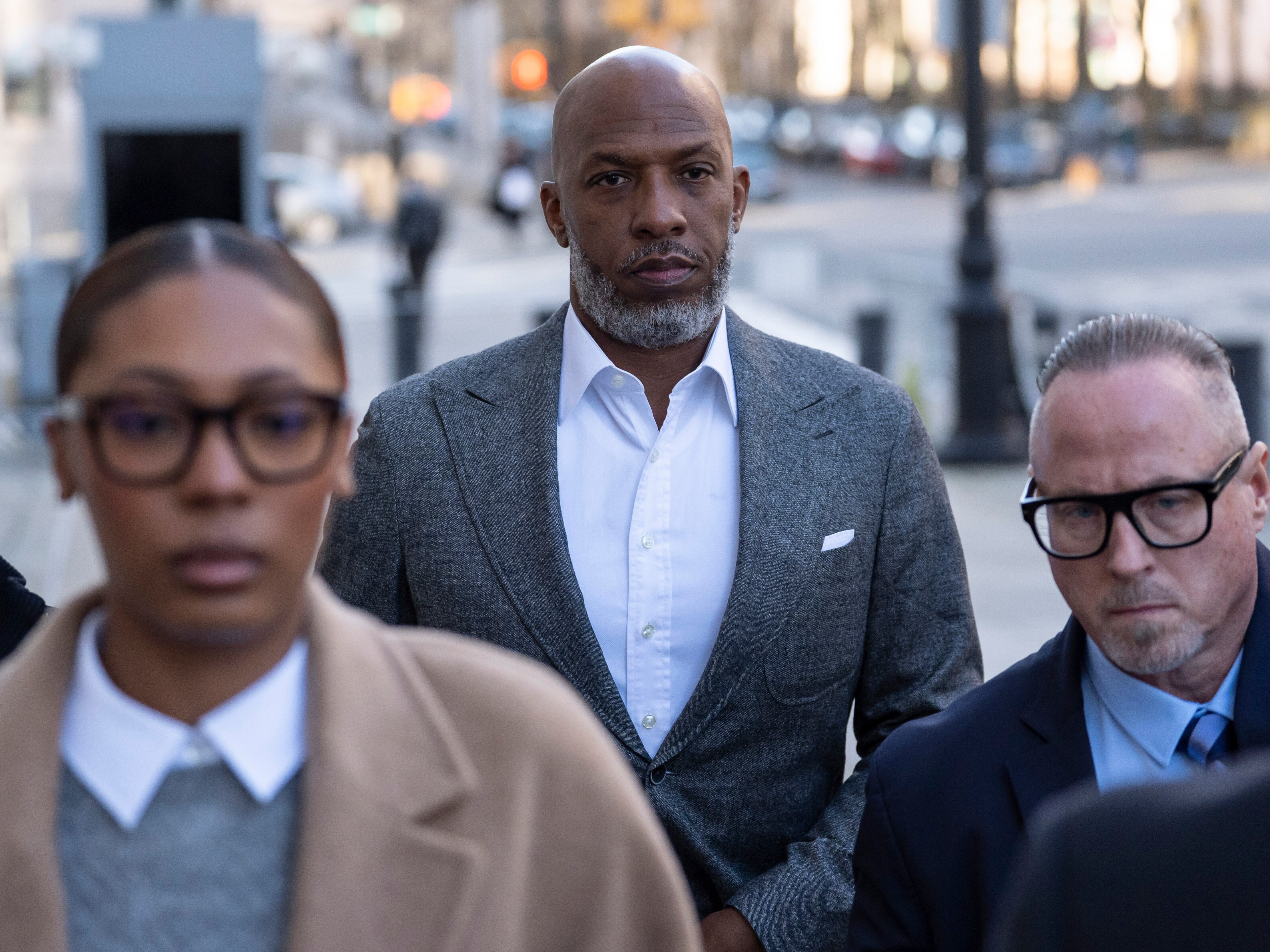 caption: Portland Trail Blazers' head coach Chauncey Billups arrives at Brooklyn federal court on Monday in New York.