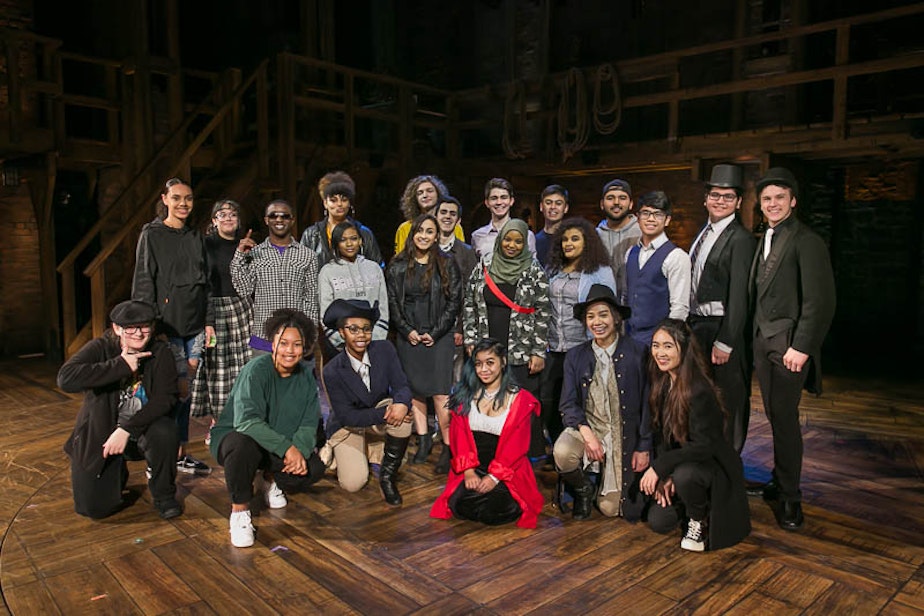 caption: High school students attend 'Hamilton' at the Paramount in Seattle, 2018.