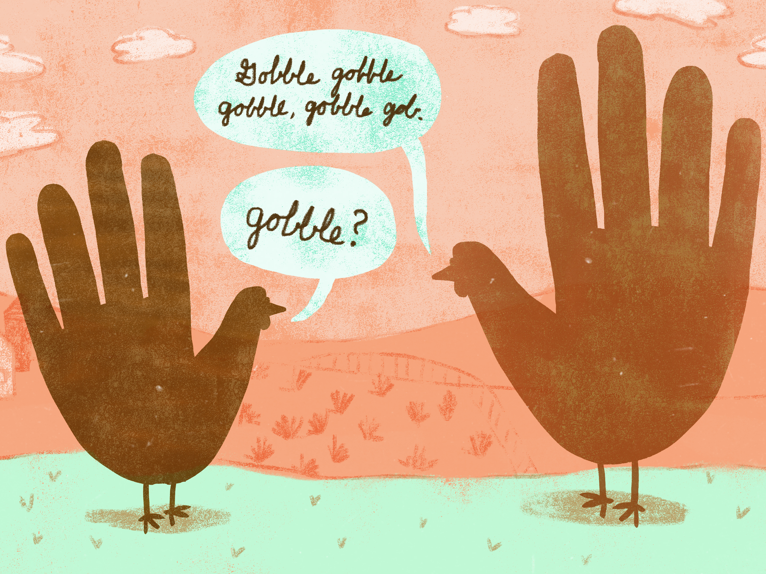 Parent and child hand turkeys have a heart to heart.